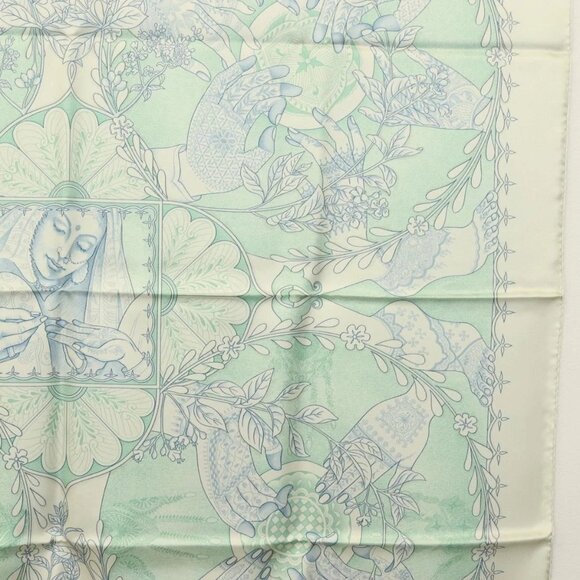HERMES Carre 90 Scarf ""Les chants du Henne"" Silk Peppermint Auth am8731 - Picture 11 of 15